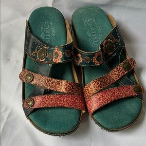 Spring Step Arima Leather Green and Brown Floral Sandals